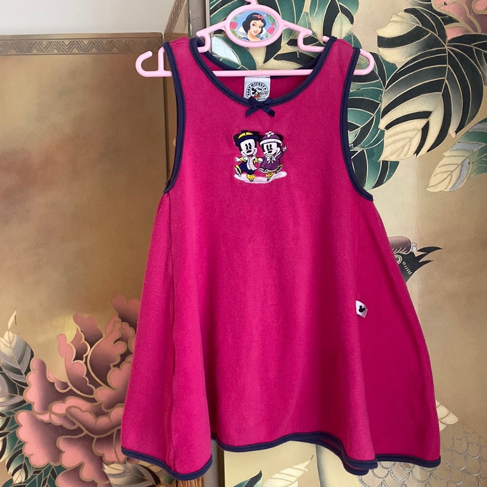 Vintage hot pink fushia knit cotton swing dress Baby Mickey & Co sz 3 Disney